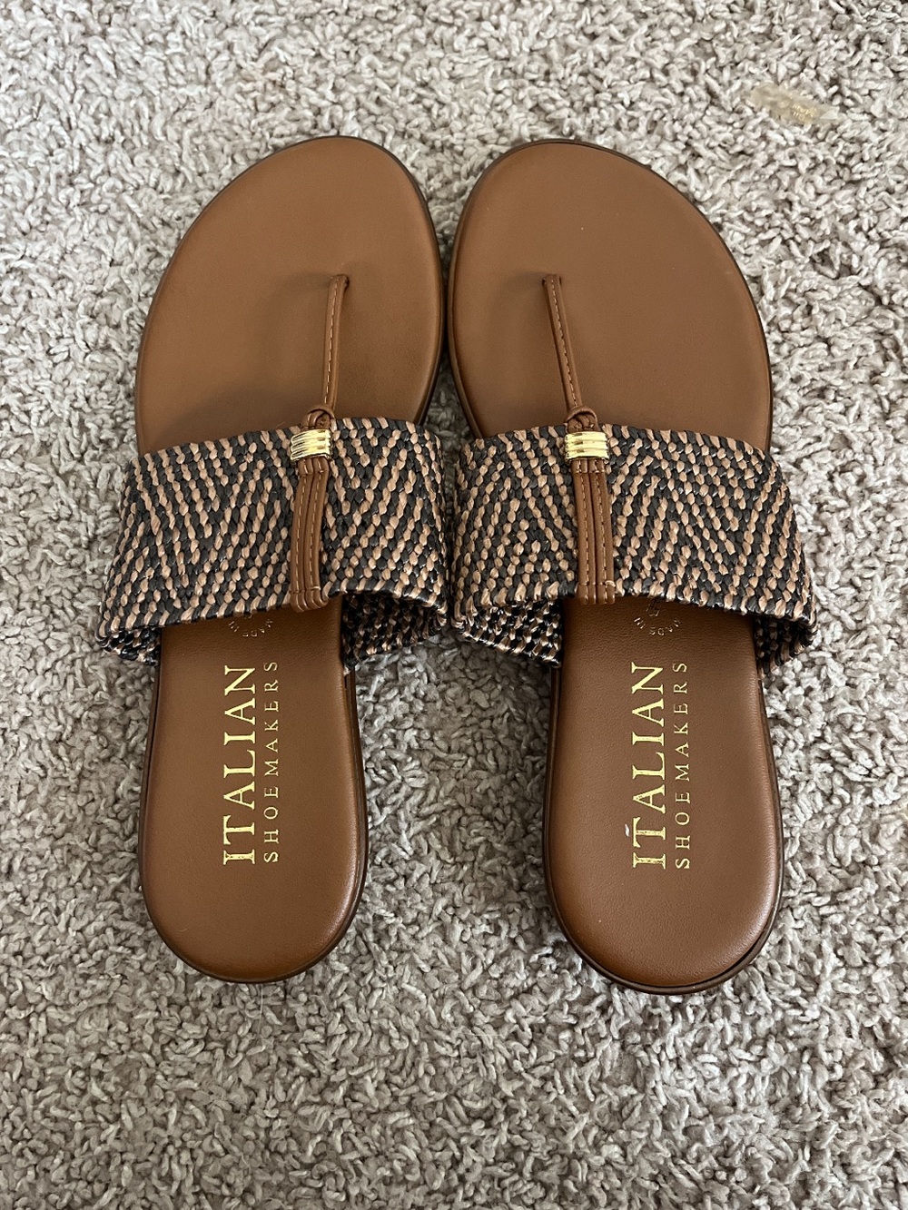 Italian Shoemakers Tan and Brown Woven Toe-Post Sandals